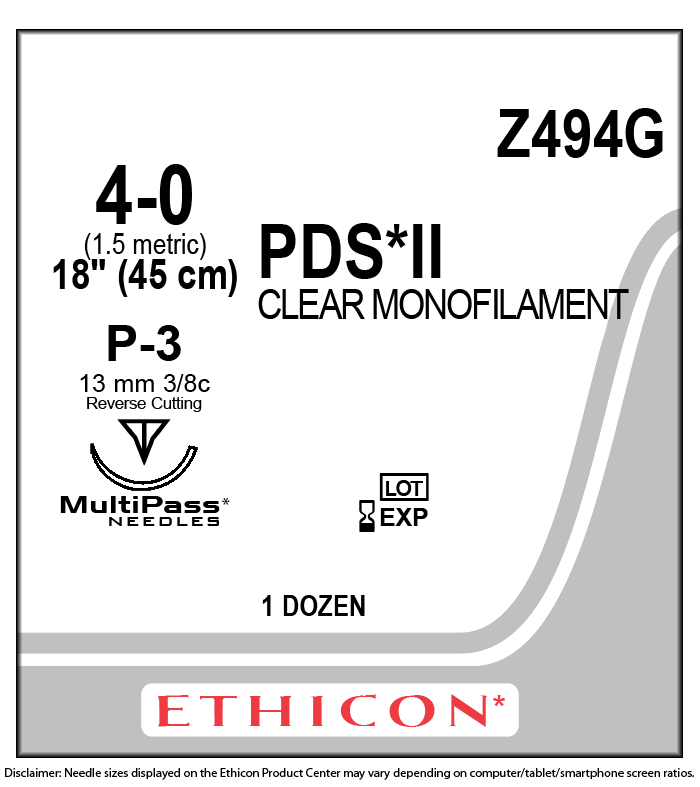 Ethicon Z494G - PDS II Absorbable Suture 4-0 18 Inch P-3 Reverse ...