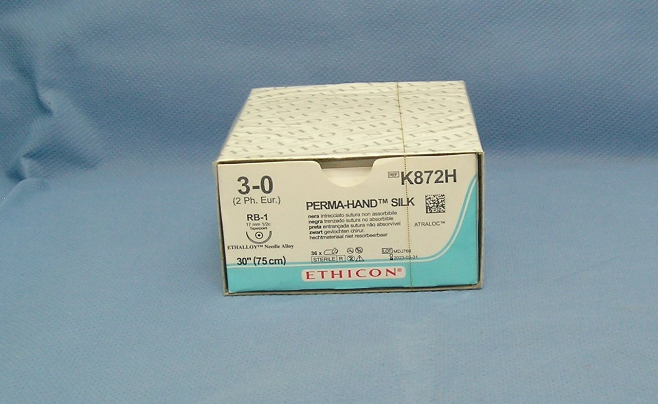 Ethicon K872H - Perma-Hand Nonabsorbable Silk Braided Suture, RB-1 ...